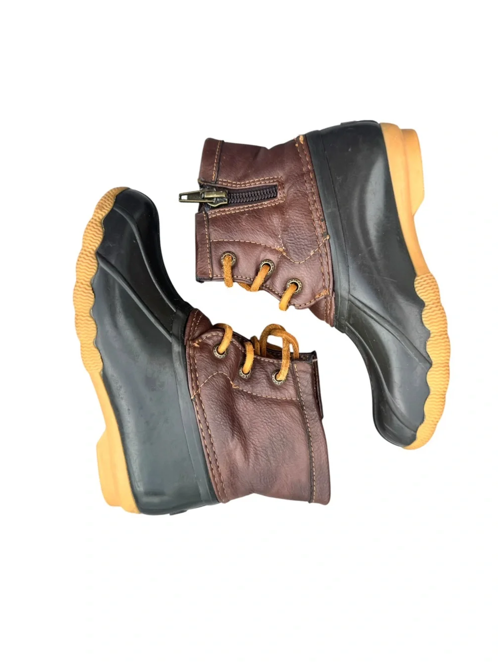 Sperry Saltwater Duck Boots  girls 10M Brown Black Waterproof Rain  CG55362A